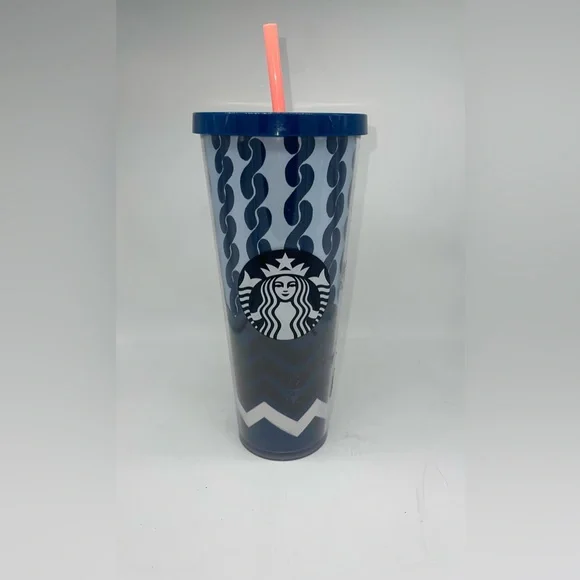 Dining | Starbucks Chevron Navy Blue Tumbler Logo Straw Cold Cup Plastic  Venti 24oz Drink | Poshmark
